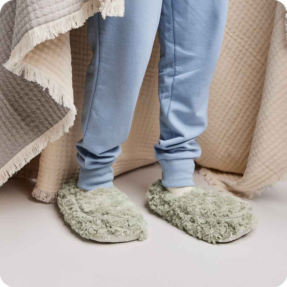 Curly Sage Green Slippers Warmies® - Classic Notes
